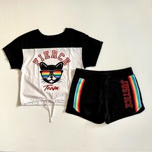 Justice Girl’s Fierce Rainbow Cat Tee & Dolphin Shorts Size 10 T-shirt